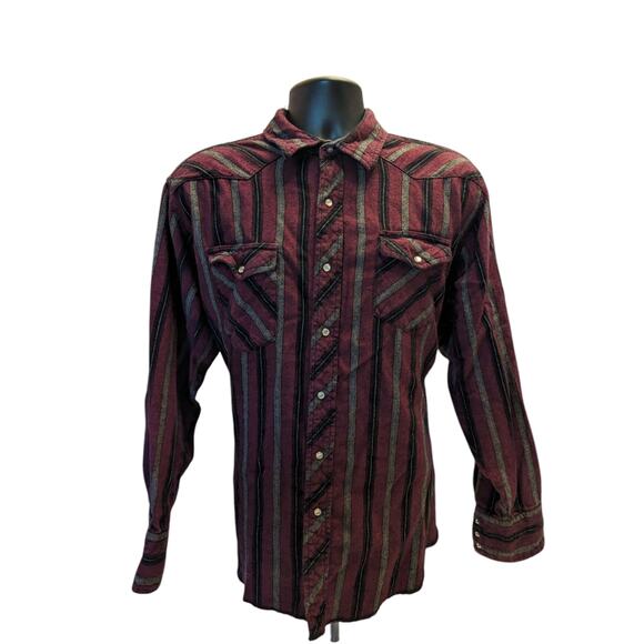 Wrangler Western Pearl Snap Shirt Mens XXL Long Sleeve Burgundy Cowboy Rodeo - Picture 9 of 13